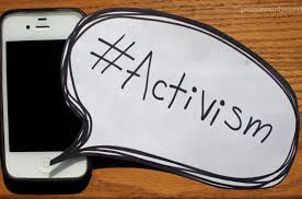 cell phone with hashtag activism